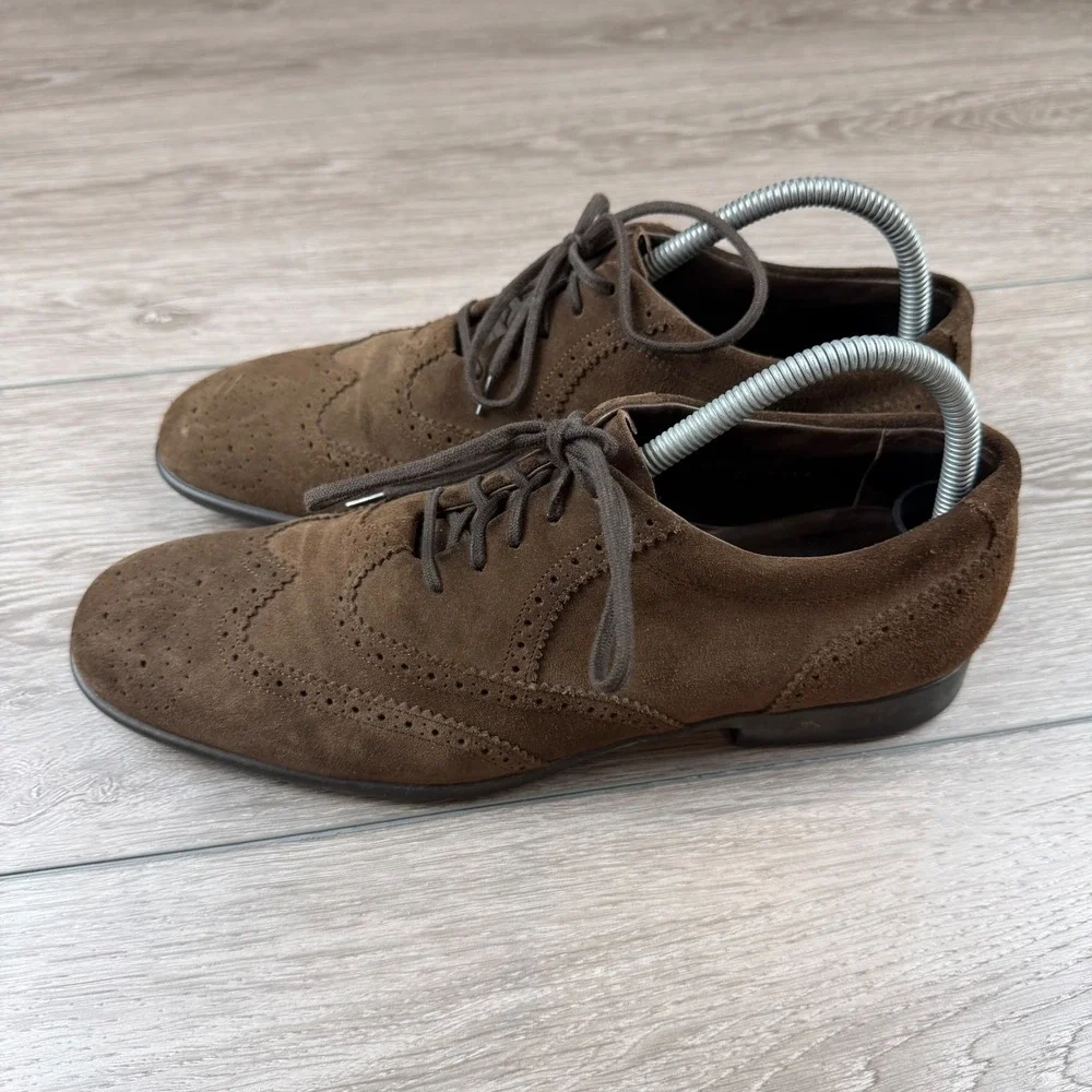 J.M. Weston Mens Oxford Wingtip Brogue Suede Brown 7.5 D